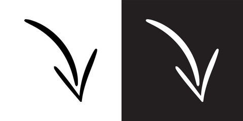 Poster - Curved arrow icon vector. Arrow pointer icon sign symbol in trendy flat style. Arrow down vector icon illustration isolated on white and black background
