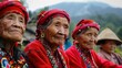 © Vibu design  gallery - Old people in rural tribes wearing red aboriginal costumes