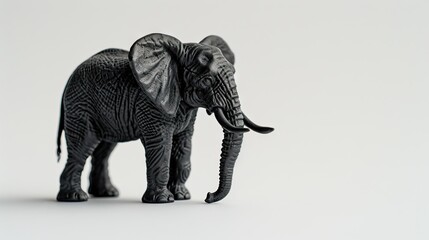 Wall Mural - A figurine of a black elephant on a white background.