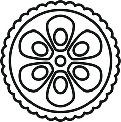 Poster - Black and white line art drawing of a round citrus fruit slice with seeds
