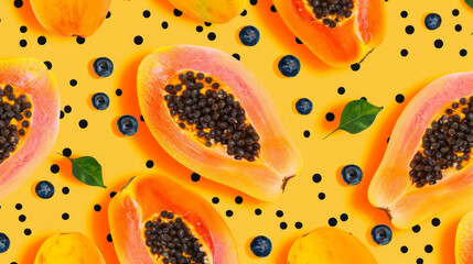 Wall Mural - Background image of ripe papaya fruit with a playful design