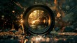© Damerfie - A close-up of a shattered camera lens laying on a reflective surface, adorned with sparks flying around, depicting a dramatic and chaotic yet visually appealing scene.