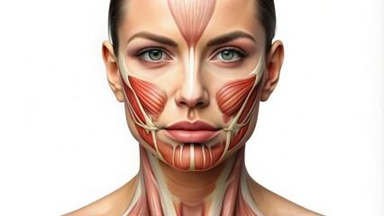 Wall Mural - illustrated anatomy of a woman's facial muscles. generative ai