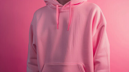 Wall Mural - Pink hoodie with a blank front and back view, mockup, white background.