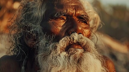 Wall Mural - A portrait of white beard Aboriginal man on a community in Northern Territory  Australia