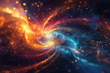 Poster - Vibrant cosmic nebulae, glowing ethereal energy, background showcasing the concept of wave-particle duality