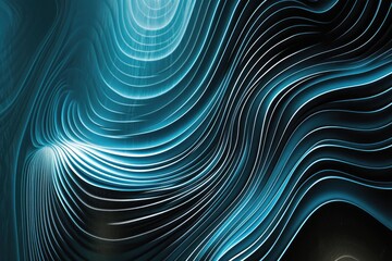 Aufkleber - Undulating blue fabric, silky texture, wave-like pattern, background showcasing the interference patterns of waves