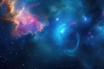 Poster - Starry, nebulous cosmic clouds, celestial background with floating constellations and nebulae