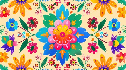 Wall Mural - An eye-catching flower design bursting with bright, vibrant colors and intricate patterns, representing joy, beauty, and the celebration of nature's diversity through digital art.