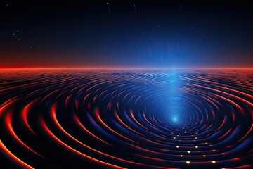 Fototapete - Vibrant, glowing orb amidst wavy lines, Doppler effect visualization showcasing the shift in frequency