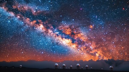 breathtaking view of the Milky Way galaxy from the Mauna Kea Observatories in Hawaii with the telescopes silhouetted against the starry sky