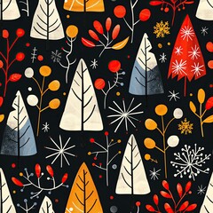 Canvas Print - Whimsical Winter Pattern Background, Seasonal Nature Wallpaper Design, Colorful Abstract Forest Wrapping Paper Concept, Fun Christmas Holiday Backdrop Art