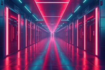 Aufkleber - Futuristic white humanoid robots, AI operating systems moving through futuristic datcenter