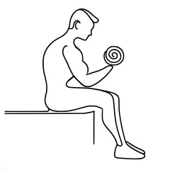 Wall Mural - single line vector drawing of an athletic man doing a dumbbell exercise while sitting on a bench, showing the simplicity and elegance of minimalist art