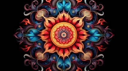Poster - Vibrant, symmetrical floral mandala design, mesmerizing mandalinspired by Islamic art and symbolism