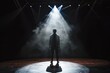 © SaroStock - Solemn silhouette under spotlight, actor lost in the moment, embodying thousand emotions on stage under single spotlight