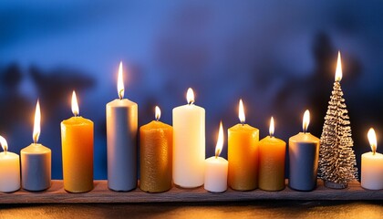 Wall Mural - a row of candles with flames burning brightly placed next to each other on a transparent background