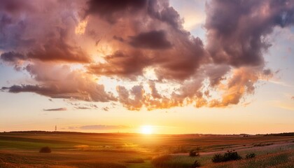 Wall Mural - fantastic colorful sunset and dark ominous clouds