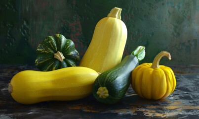 Wall Mural - Assorted squash: zucchini, yellow squash, and acorn squash