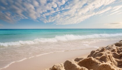 Wall Mural - tranquil beach with waves and sky in soft liquid hues