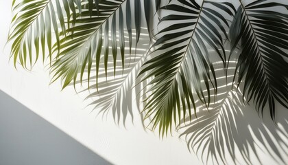 Wall Mural - shadow of tropical palm leaves on a white wall