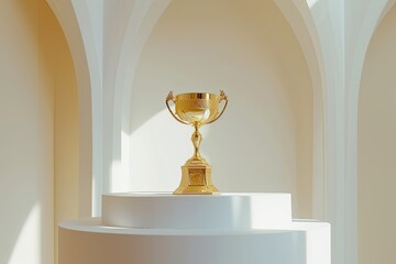 Aufkleber - a golden trophy on a pedestal in a room, traditional Thanksgiving dinner with golden roasted turkey as the centerpiece