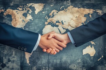 Aufkleber - a group of people shaking hands in front of a map, Corporate mentors guiding young professionals