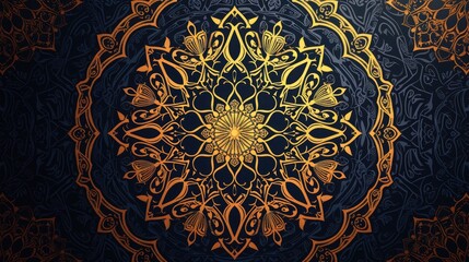 Aufkleber - a blue and red wall with a gold medallion, detailed design of beautiful arabic pattern, perfect for 