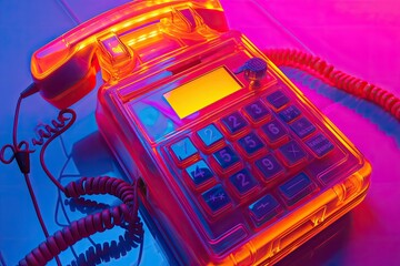 Fototapete - a phone with a neon display on it, Futuristic communicator in saturated neon colors