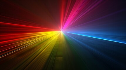 A burst of light refracted through a prism, creating a vibrant spectrum of colors against a dark background, showcasing the beauty of light dispersion and the full range of the visible spectrum