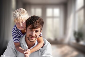 Poster - Portrait of father and child having fun at room