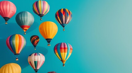 Wall Mural - Colorful hot air balloons in a clear blue sky create a beautiful and vibrant aerial image, perfect for travel and adventure themes.