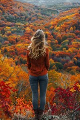 Woman enjoying autumn colors in a forest