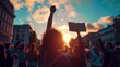 © NeuroSky - Activists marching during sunset with raised fist