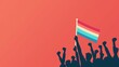 © Paul GoToMars - Silhouettes of crowd raising fists and holding pride flag in a powerful demonstration on vibrant background.