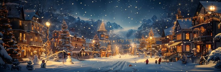 Wall Mural - Snow-Covered Village Street During Christmas Eve