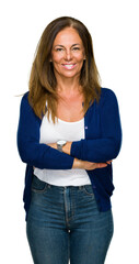 Poster - Beautiful middle age casual adult woman over isolated background happy face smiling with crossed arms looking at the camera. Positive person.