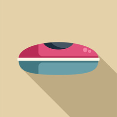 Poster - Modern red and blue hovercraft floating on water with a shadow behind