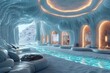 © Zidane - Futuristic Iceberg Lounge with underwater views, ice sculptures, and a futuristic, icy wonderland. Futuristic iceberg home decor.