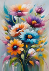 Wall Mural - Bouquet of colorful flowers painting for canvas print.