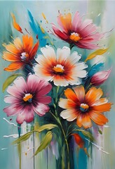 Wall Mural - Bouquet of colorful flowers painting for canvas print.