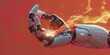 © olegganko - Robotic Hand Emitting Flames Against Red Background