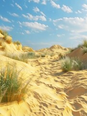 Poster - Golden Sand Dunes Undulating Under Clear Blue Sky