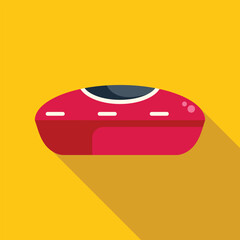 Sticker - Red spaceship hovering, a concept of space travel and exploration on a yellow background