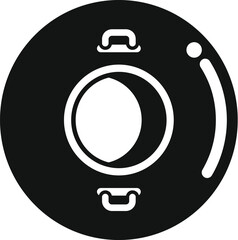 Poster - Simple black and white icon of a round plastic window showing a half moon at night