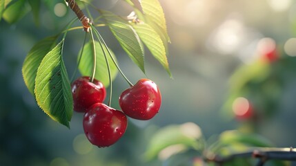 Wall Mural - Close-up of a single ripe cherry