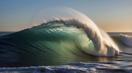 Wall Mural - Amazing Ocean Wave Cresting Golden Hour Background