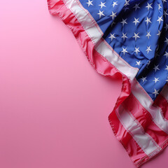 Wall Mural - Celebrate Memorial Day, Independence Day! Banner with Copy Space, USA American Flag Elements, pink background