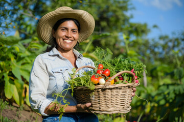 Smiling Farmer with Fresh Vegetable Harvest