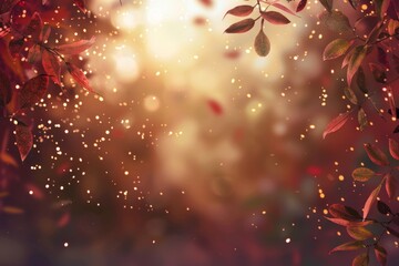 Poster - Red and orange autumn leaves surrounding a blurred background with bokeh, creating a magical fall feeling perfect for a seasonal background